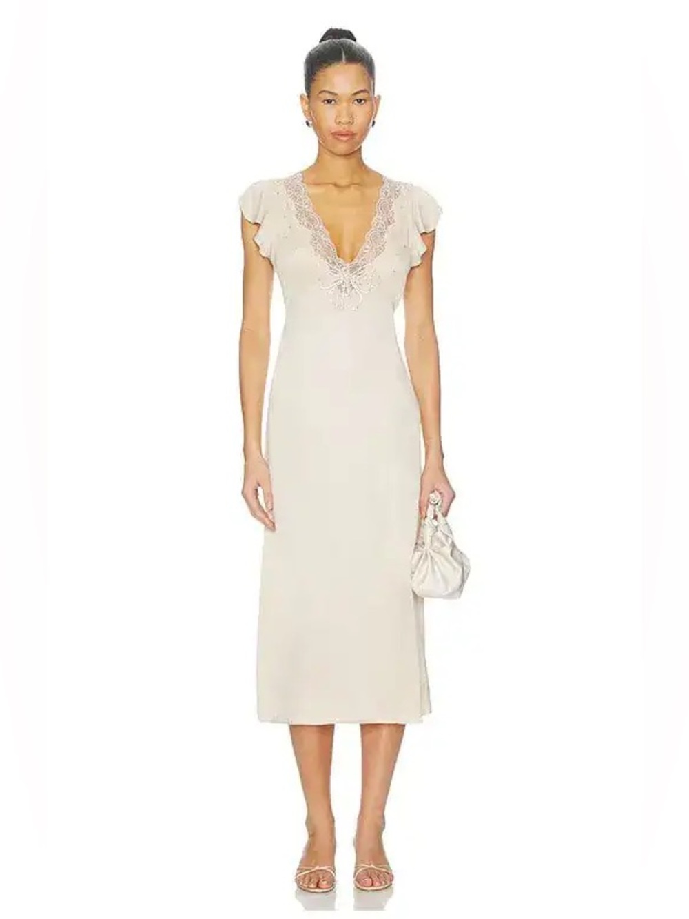 Free People Tied With Joy Lace-Trim Midi Dress - Pastel Rose Tan